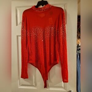 Red Rhinestone Embellished Women's Top